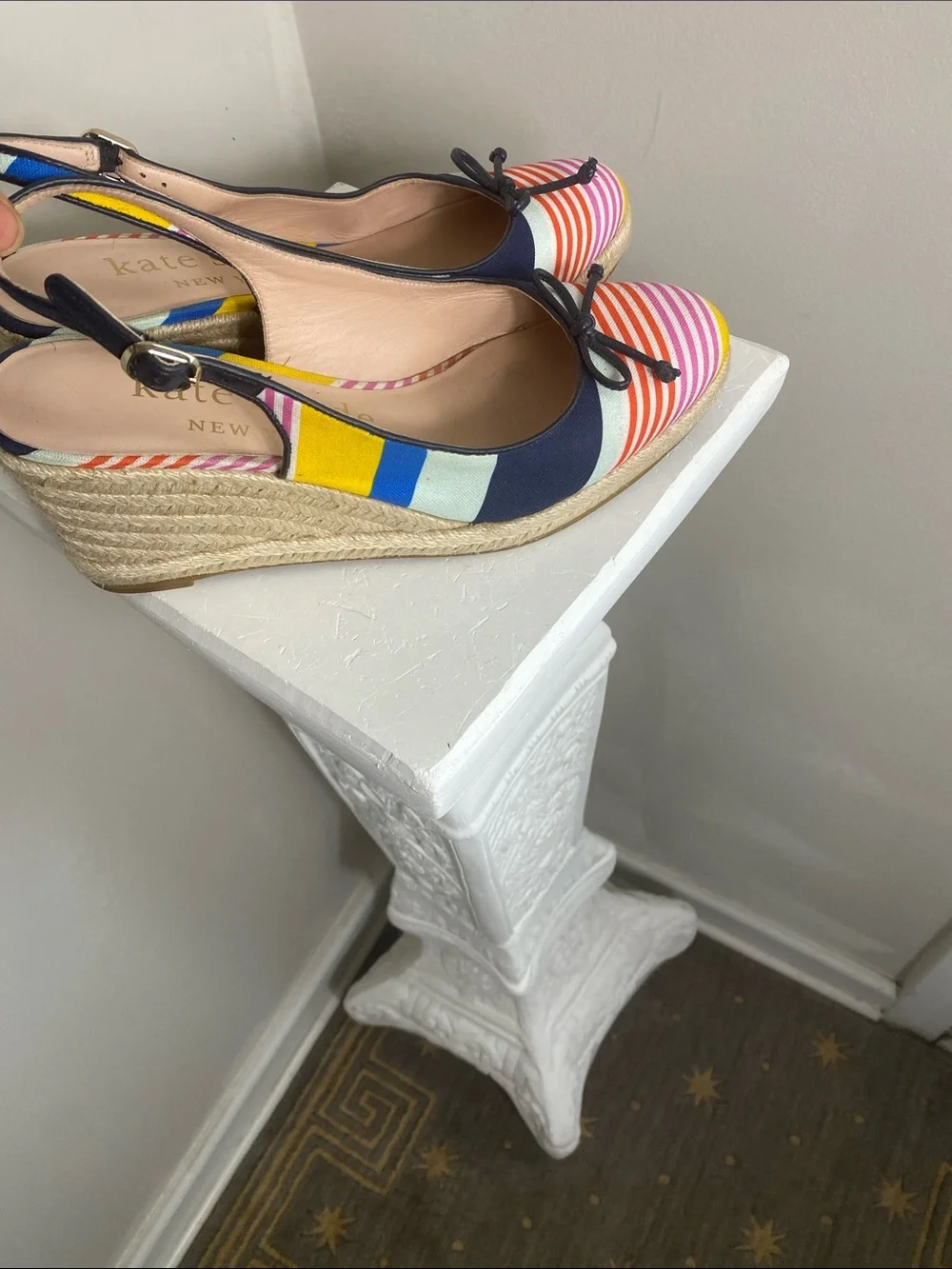 kate spade Multicolor Striped Navy Trim Slingback Espadrille Wedges